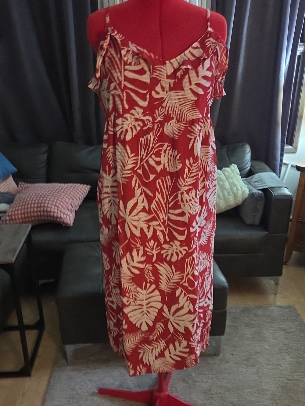 Mexx Red Tropical Leaf Slip Midi Dress
